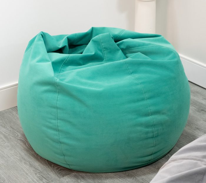 Teal teardrop beanbag chair made in Canada